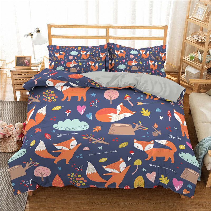 Kids Dinosaur, Panda, Fox or Koala Bedding Three-Piece Bedding Quilt Cover Pillowcase set