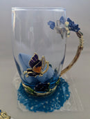 Butterfly glass tea, mat and spoon set