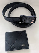 Mens Black 100cm Leather belt and wallet gift set