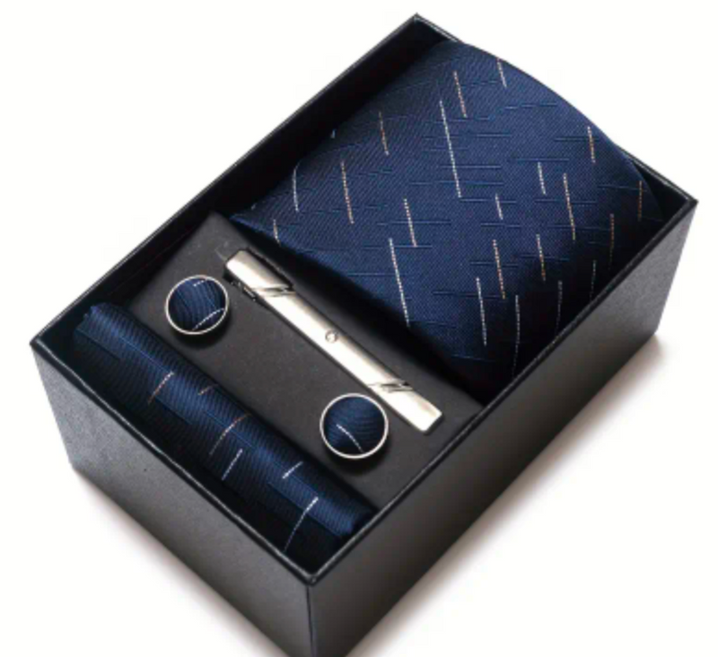 Mens tie cufflinks handkerchief set blue