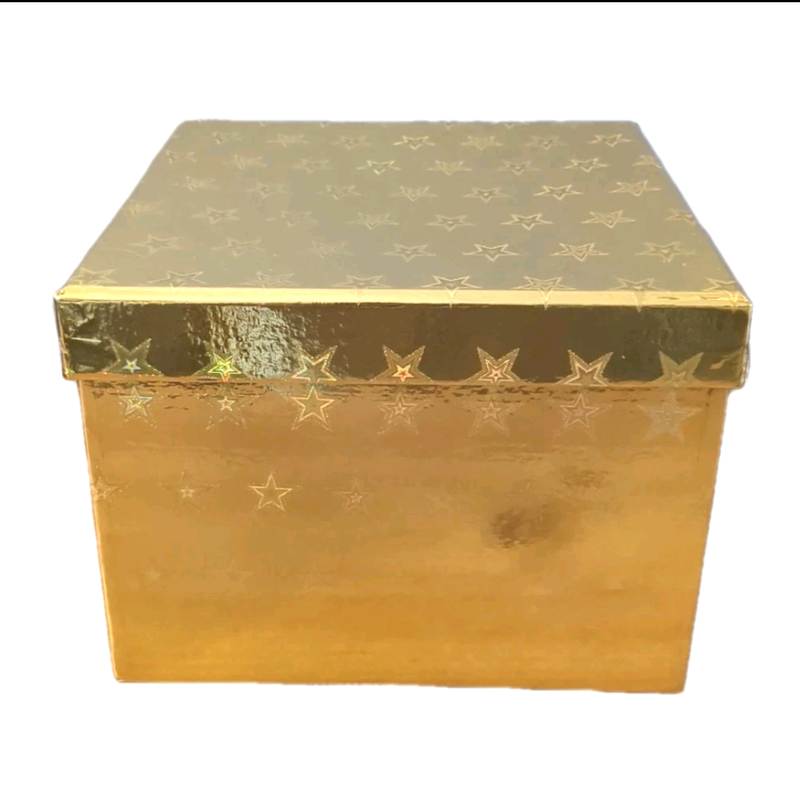 Star gifting boxes with lid with Gold foil stars. Free paper shredding