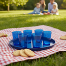 Dark Blue Plastic Tumbler Set with Round Tray