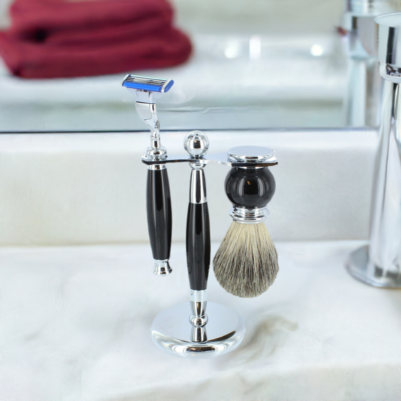 Black Mach 3 Shaving Set Badger Brush