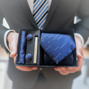 Mens tie cufflinks handkerchief set blue