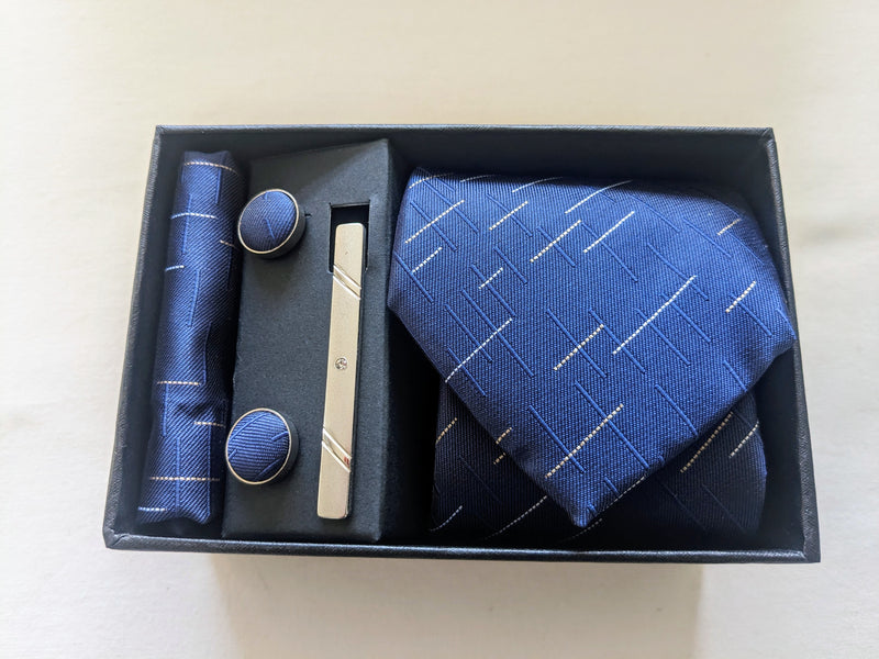 Mens tie cufflinks handkerchief set blue