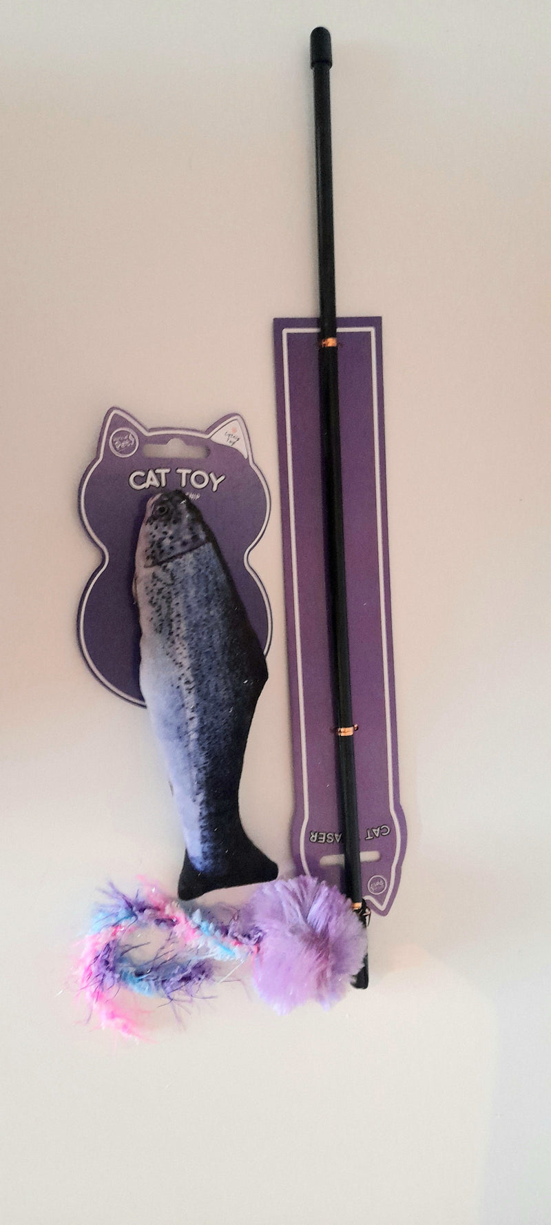 Cat teaser wand and plush fish toy pet accessories