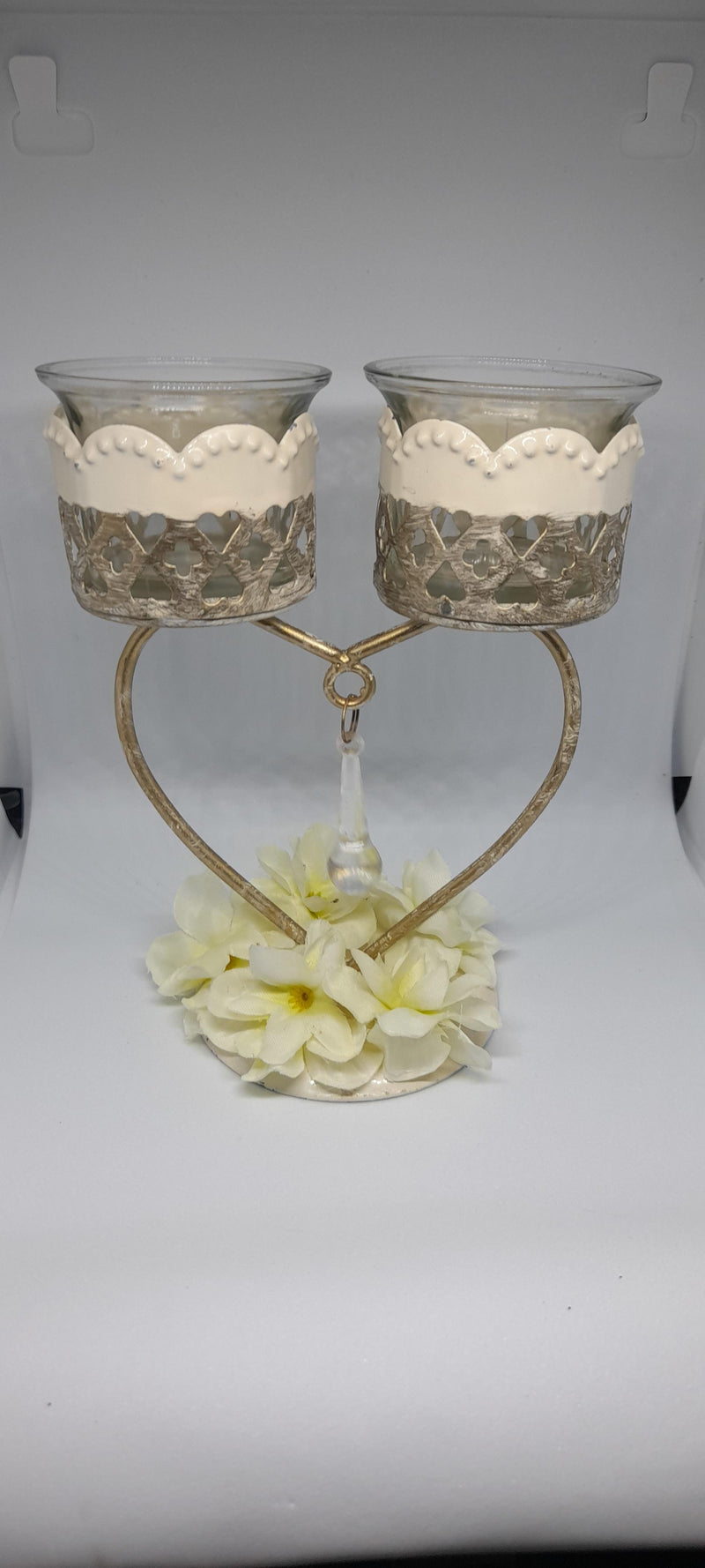 Twin candles metal love heart-0