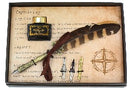 Striped Feather Quill Pen, Nibs and Ink - Bundled Gifts