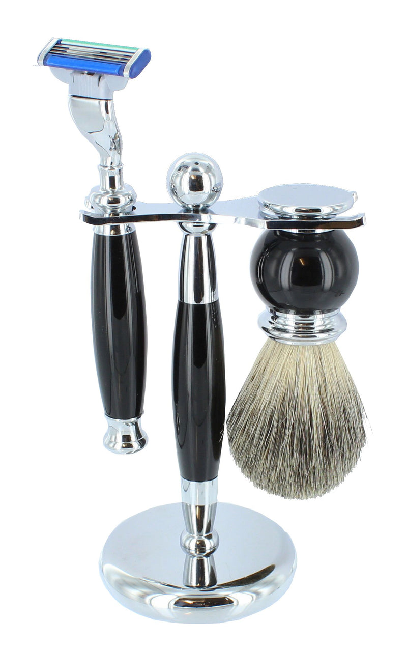 Black Mach 3 Shaving Set Badger Brush - Bundled Gifts